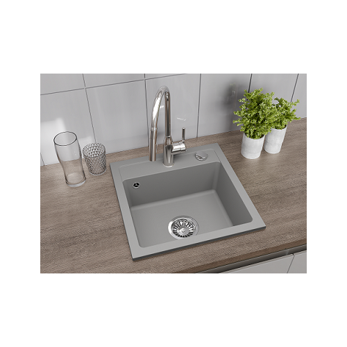 Aranżacja zlewozmywak granitowy 1 komorowy nablatowy Ela szary